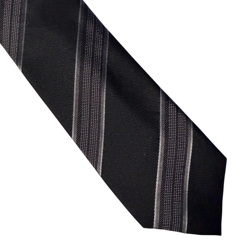 Tasso Elba Necktie Mens OS Black Silver Striped Silk Tie